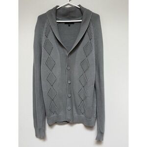 21 Men Grandpa Core Grey Shawl Collar Button Sweater Large Argyle Academia
